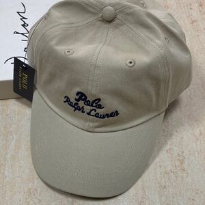 Polo by Ralph Lauren Tan Baseball Cap with Navy Script Logo